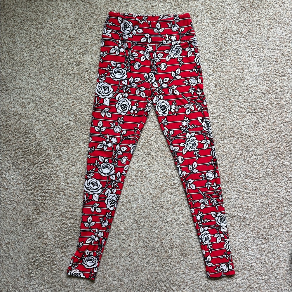LuLaRoe Red Floral Leggings